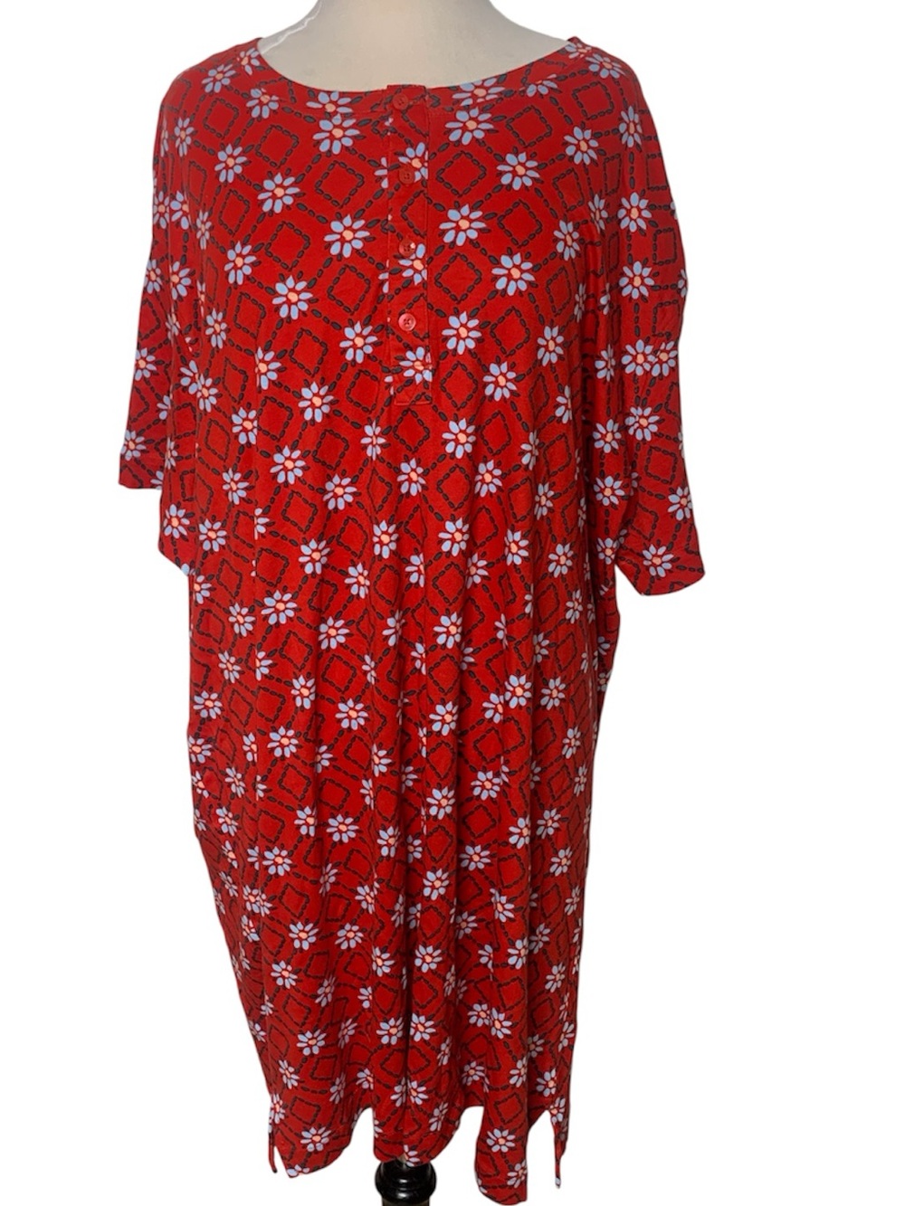 Vera Bradley Cotton Venetian Quilt Flower Goji Henley Night Dress Berry Red  XL